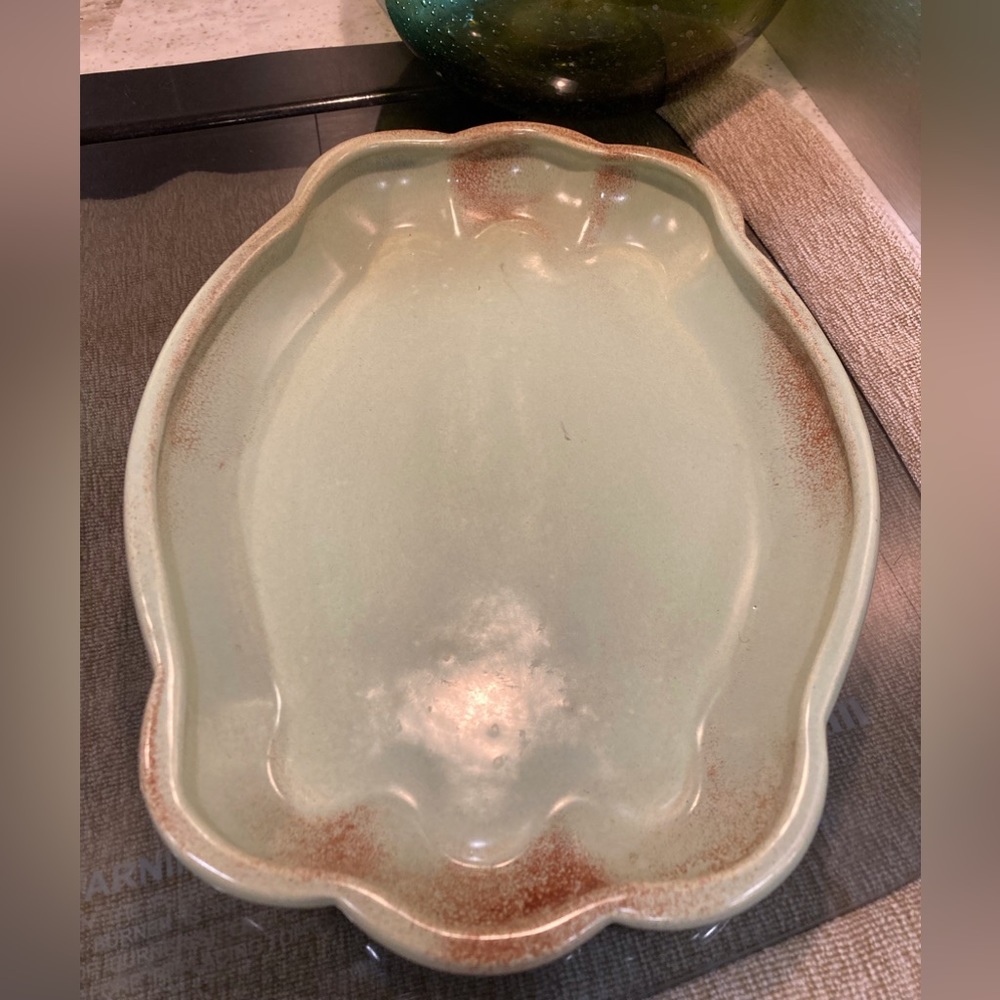 Metlox Dresser Tray (Frankoma Twin!) Greenish/Blue Brown Dish Tray Plate Border
